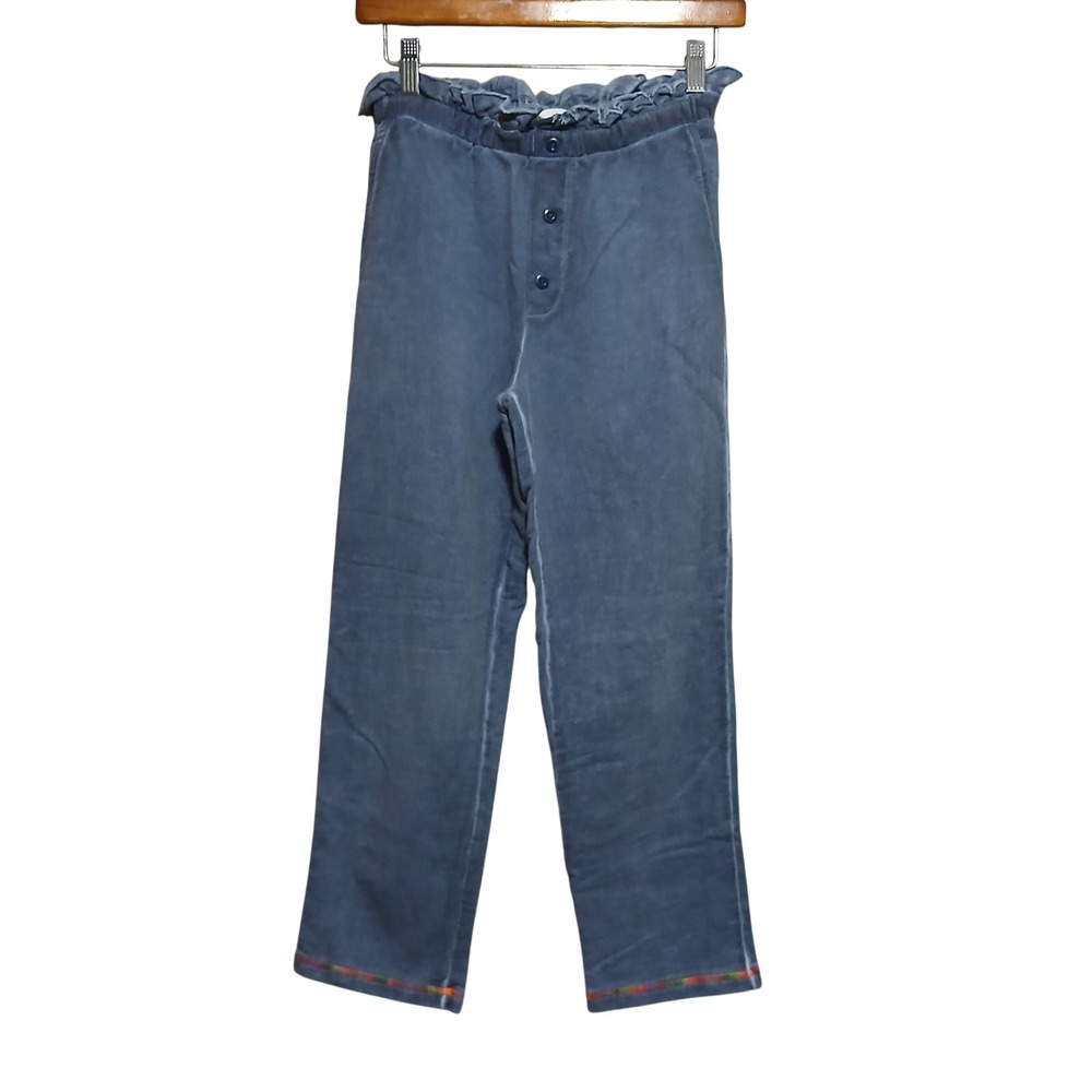 Something Navy Blue Cotton Paperbag Waist Cropped Pants Rainbow Stitch XS